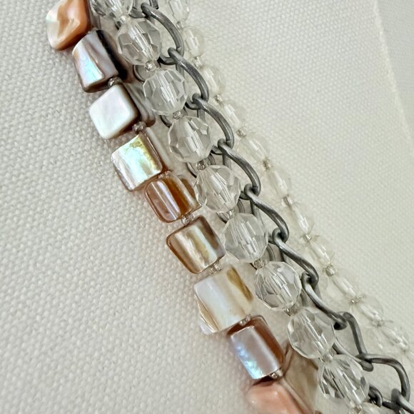 🌼✨ Layered Statement Necklace – Multi-Strand Chains, Crystals & Shell Beads - Picture 5 of 12